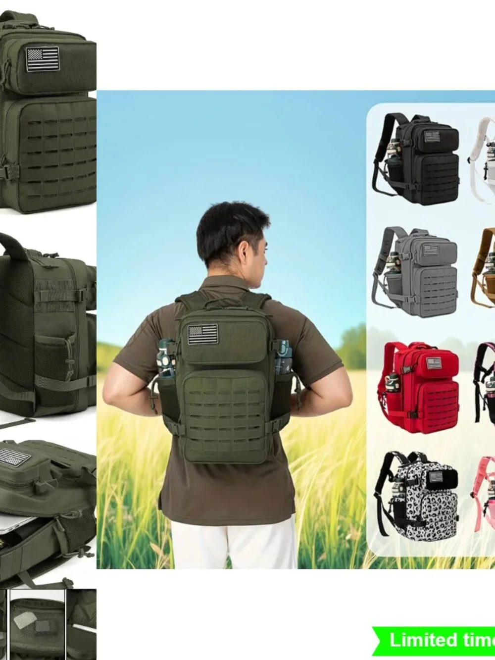 Unisex 25L Office Laptop Backpack with Molle Hiking Trekking Bug Out Dual Cup